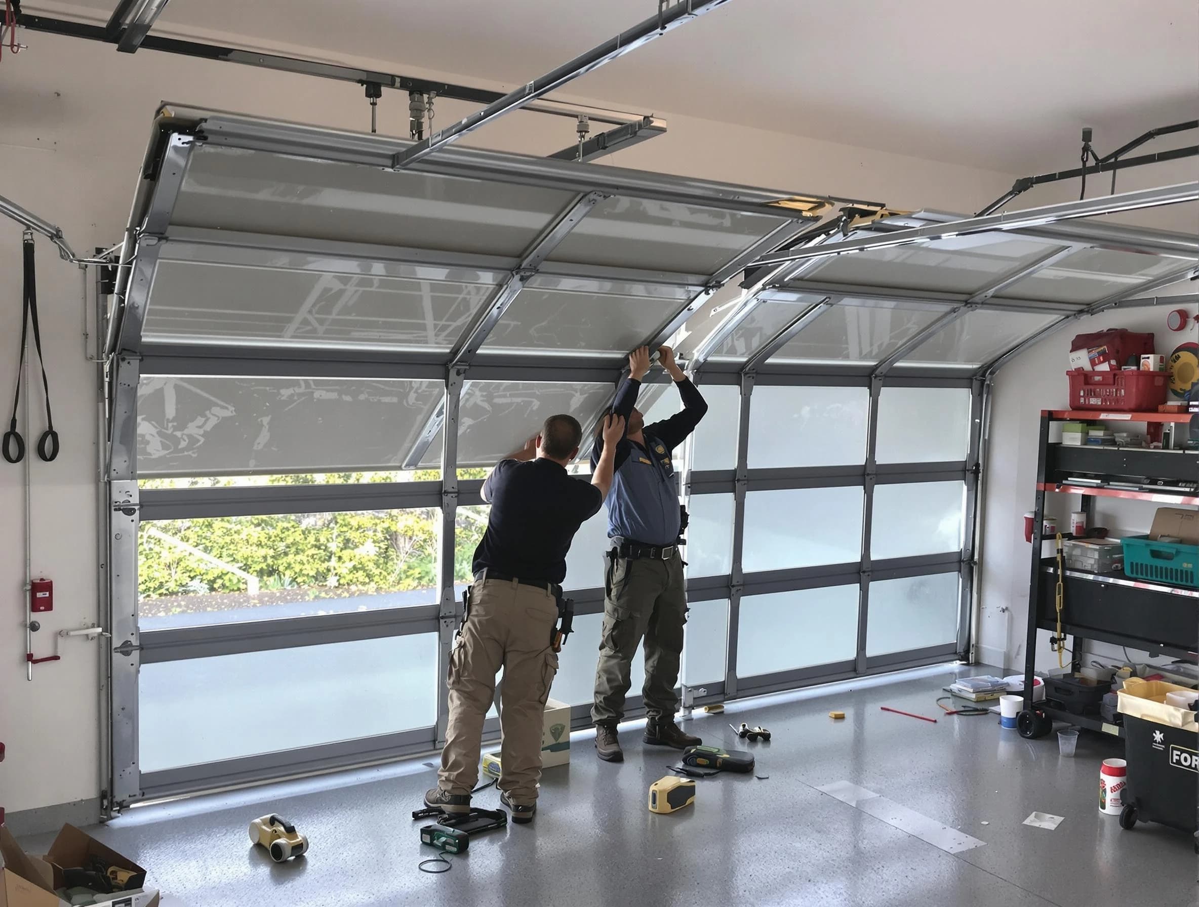 West Deer Garage Door Repair expert performing precise panel replacement on West Deer garage door