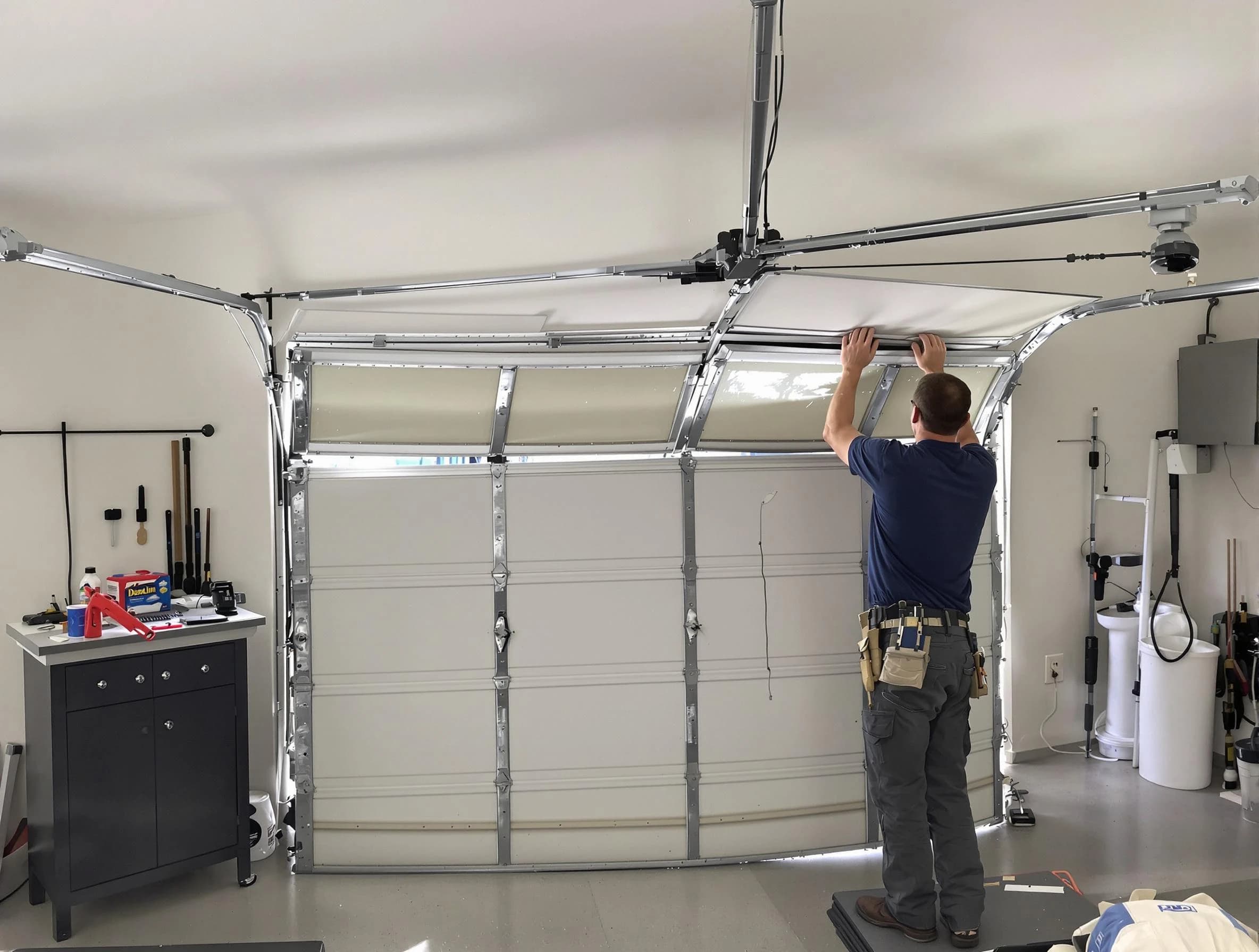 West Deer Garage Door Repair specialist performing precise section replacement on West Deer garage door