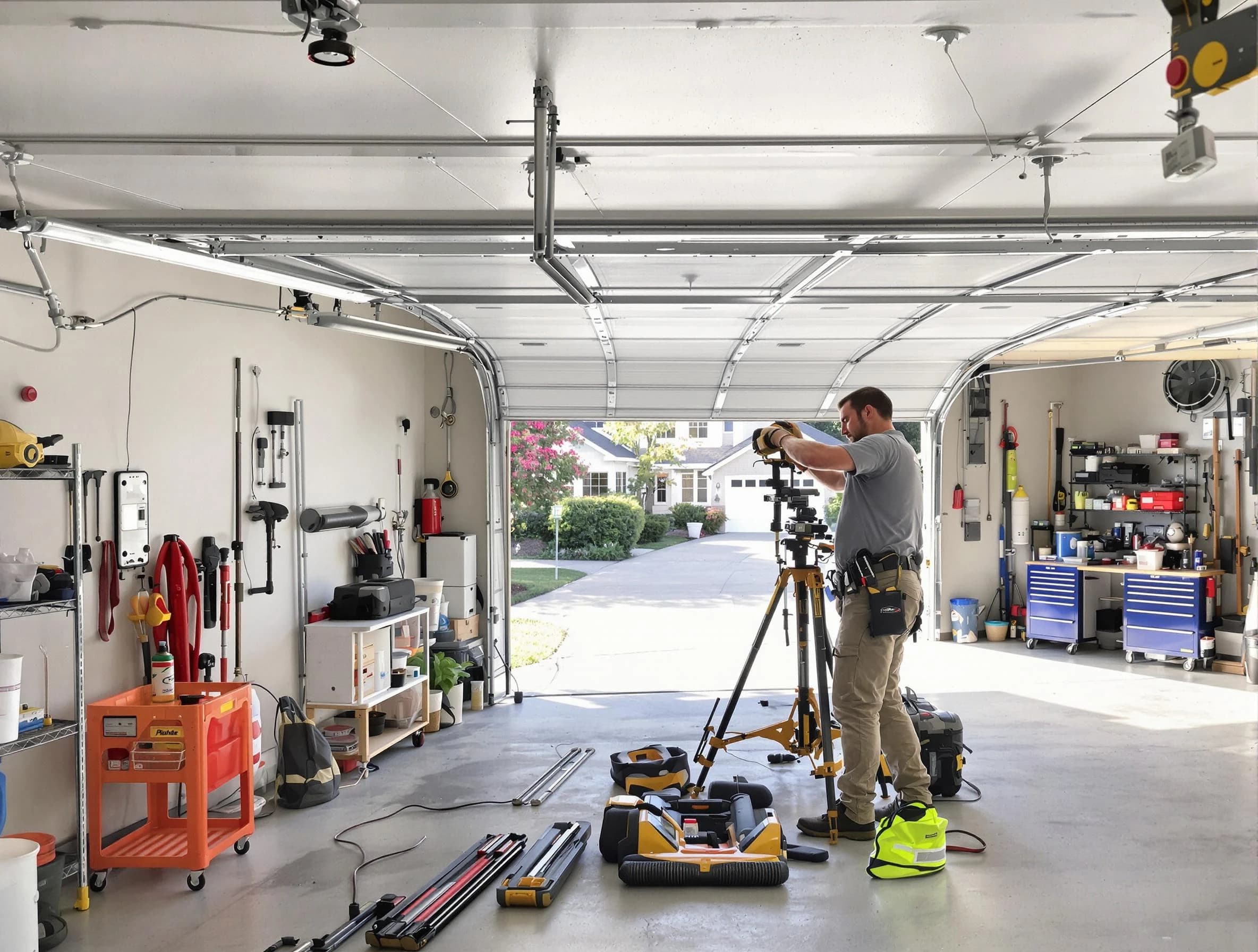 West Deer Garage Door Repair specialist performing laser-guided track alignment in West Deer