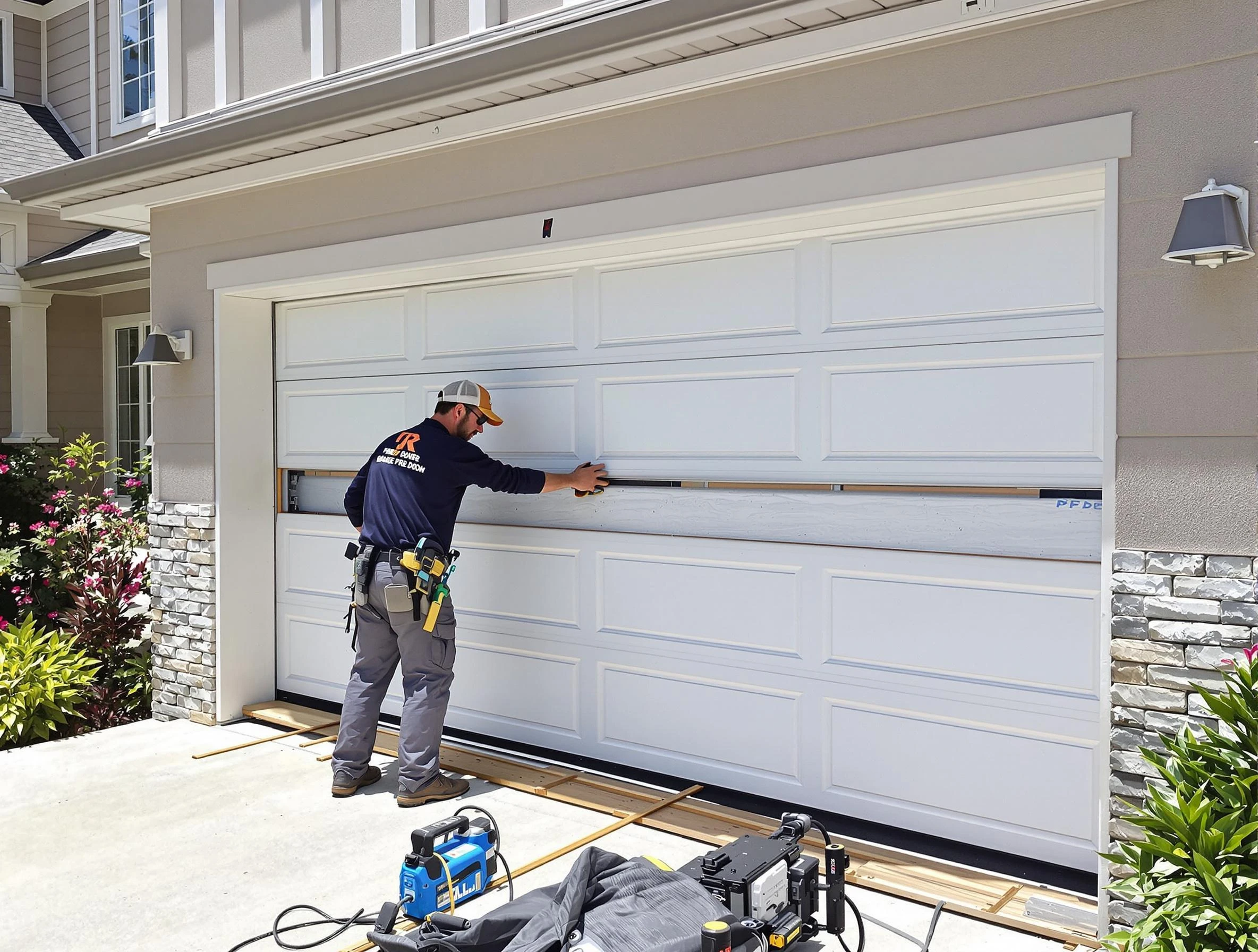 West Deer Garage Door Repair team performing complete garage door replacement at West Deer residence