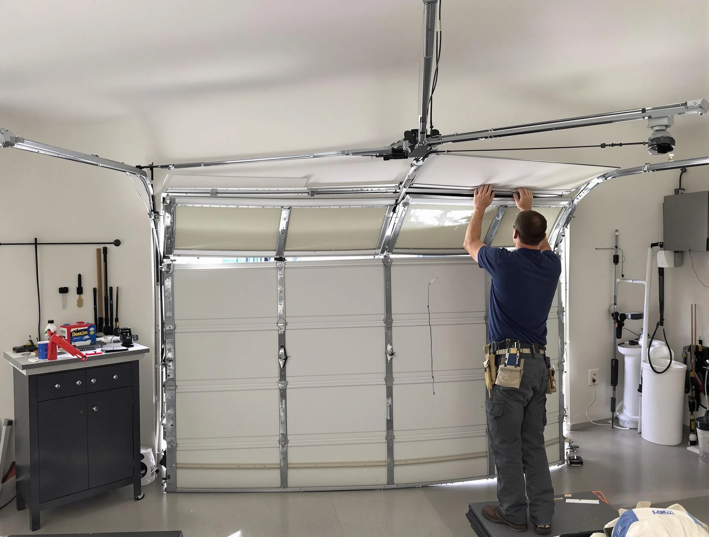 West Deer Garage Door Repair specialist performing precise section replacement on West Deer garage door